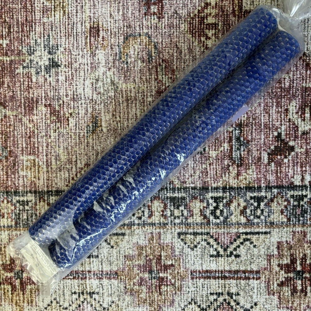 Natural Beeswax Bright Blue Gold Taper 12" Candle Set Of Two Honeycomb Texture